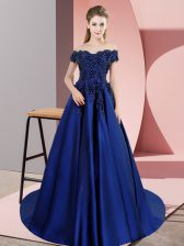  Blue Off The Shoulder Neckline Lace Quinceanera Dresses Sleeveless Zipper