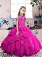  Sleeveless Lace Up Floor Length Beading and Ruffles Little Girl Pageant Gowns