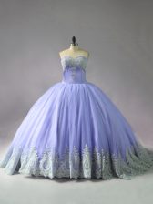 Gorgeous Ball Gowns Sleeveless Lavender Sweet 16 Dresses Court Train Lace Up