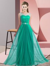  Floor Length Empire Sleeveless Turquoise Court Dresses for Sweet 16 Lace Up