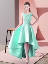  Sleeveless Zipper High Low Lace Damas Dress
