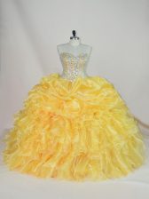 Fine Organza Sleeveless Floor Length Quinceanera Gown and Beading and Ruffles