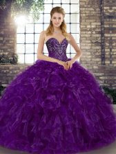 Edgy Sleeveless Beading and Ruffles Lace Up 15 Quinceanera Dress