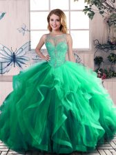 Exceptional Green Scoop Lace Up Beading and Ruffles 15 Quinceanera Dress Sleeveless