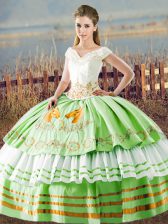Cute Lace Up V-neck Embroidery and Ruffled Layers 15 Quinceanera Dress Satin Sleeveless