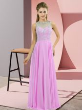  Lilac Chiffon Zipper Prom Party Dress Sleeveless Floor Length Beading