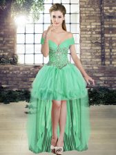  High Low Apple Green Prom Evening Gown Off The Shoulder Sleeveless Lace Up