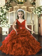  Brown Little Girls Pageant Dress Party and Sweet 16 and Wedding Party with Beading and Ruffles and Pick Ups V-neck Sleeveless Backless
