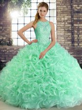 Dramatic Apple Green Lace Up Quince Ball Gowns Beading Sleeveless Floor Length