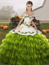 Lovely Floor Length Ball Gowns Sleeveless Olive Green Quince Ball Gowns Lace Up