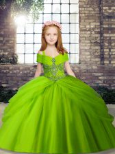  Ball Gowns Straps Sleeveless Tulle Floor Length Lace Up Beading Glitz Pageant Dress