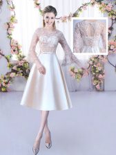 Top Selling Champagne Scoop Lace Up Lace and Belt Damas Dress 3 4 Length Sleeve