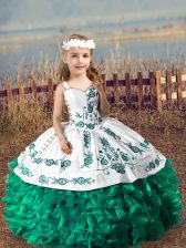  Ball Gowns Child Pageant Dress Dark Green Straps Organza Sleeveless Floor Length Lace Up