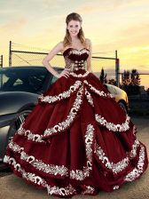 High Quality Floor Length Ball Gowns Sleeveless Wine Red Quince Ball Gowns Lace Up