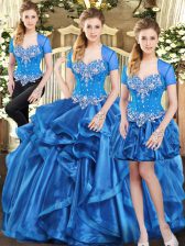 Best Selling Blue Lace Up Sweet 16 Quinceanera Dress Beading and Ruffles Sleeveless Floor Length