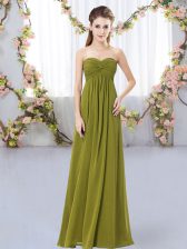  Chiffon Sweetheart Sleeveless Zipper Ruching Quinceanera Court of Honor Dress in Olive Green