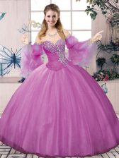  Tulle Halter Top Sleeveless Lace Up Beading 15th Birthday Dress in Lilac