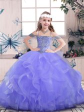 Great Lavender Sleeveless Beading and Ruffles Floor Length Little Girls Pageant Dress