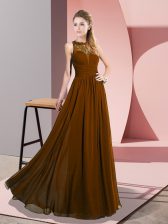  Sleeveless Floor Length Lace Zipper with Brown
