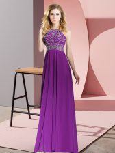  Chiffon Sleeveless Floor Length Prom Party Dress and Beading