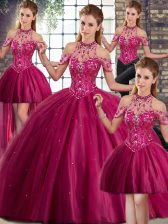 Shining Sleeveless Brush Train Lace Up Beading Vestidos de Quinceanera