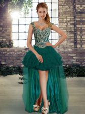 Luxury Straps Sleeveless Organza Prom Dress Beading and Ruffles Lace Up
