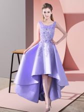 Inexpensive Lavender Sleeveless High Low Lace Zipper Court Dresses for Sweet 16