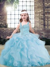  Beading and Ruffles Pageant Dress Womens Light Blue Lace Up Sleeveless Floor Length