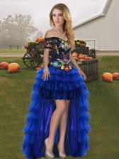 Elegant High Low A-line Sleeveless Royal Blue Dress for Prom Lace Up