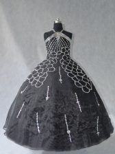 Ideal Floor Length Lace Up 15th Birthday Dress Black for Sweet 16 and Quinceanera with Beading