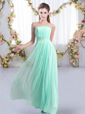 Sophisticated Beading Quinceanera Court of Honor Dress Aqua Blue Lace Up Sleeveless Sweep Train