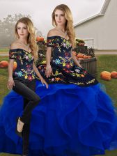 Sleeveless Embroidery and Ruffles Lace Up Quince Ball Gowns