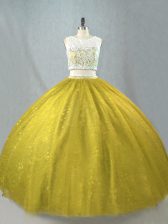  Olive Green Zipper Scoop Beading 15 Quinceanera Dress Tulle Sleeveless