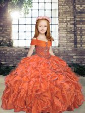Trendy Orange Straps Lace Up Beading Kids Formal Wear Sleeveless