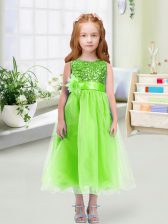  Organza Zipper Flower Girl Dresses for Less Sleeveless Tea Length Sequins and Hand Made Flower