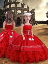 High Class Sleeveless Zipper Floor Length Embroidery and Ruffled Layers Kids Formal Wear