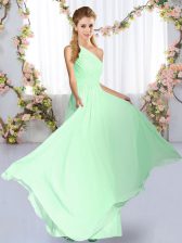 Classical Sleeveless Chiffon Floor Length Lace Up Court Dresses for Sweet 16 in Apple Green with Ruching