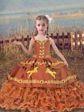  Organza Sleeveless Floor Length Girls Pageant Dresses and Beading and Embroidery and Ruffled Layers