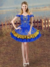  Royal Blue Sleeveless Embroidery Mini Length 