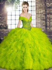 Simple Beading and Ruffles 15 Quinceanera Dress Olive Green Lace Up Sleeveless Floor Length