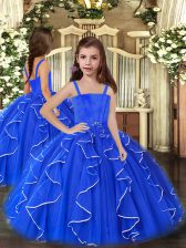 Gorgeous Straps Sleeveless Lace Up Little Girl Pageant Dress Royal Blue Tulle