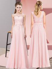  Baby Pink Sleeveless Chiffon Zipper Damas Dress for Wedding Party