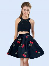 Dazzling Mini Length Two Pieces Sleeveless Black Dama Dress Lace Up