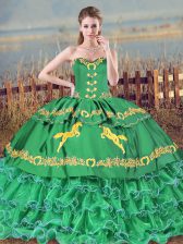 High Class Turquoise Sleeveless Embroidery and Ruffled Layers Lace Up Sweet 16 Dresses