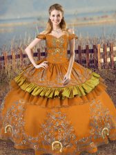  Brown Sleeveless Satin Lace Up Ball Gown Prom Dress for Sweet 16 and Quinceanera