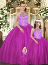 Customized Fuchsia Lace Up Sweet 16 Quinceanera Dress Beading Sleeveless Floor Length
