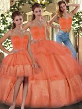  Sleeveless Floor Length Ruffled Layers Lace Up Sweet 16 Dresses with Orange