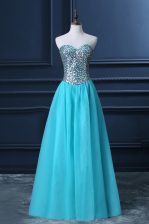 Customized Aqua Blue Sweetheart Neckline Beading Dress for Prom Sleeveless Zipper