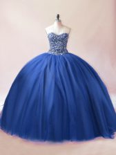  Beading Sweet 16 Quinceanera Dress Blue Lace Up Sleeveless Floor Length
