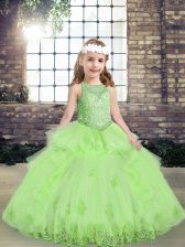 Unique Tulle Lace Up Custom Made Pageant Dress Sleeveless Floor Length Lace and Appliques